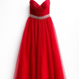 Source Unknown Red Strapless Prom Dress